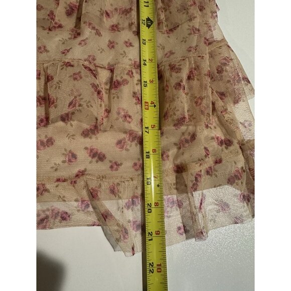 EXPRESS Sheer Tulle Ruffle Top Sz L Coquette Fairy Boho Romantic Rose Bud - Picture 7 of 9